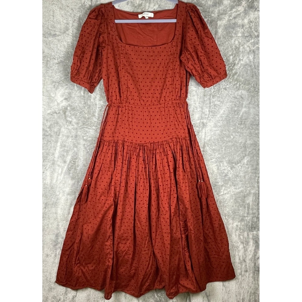 joie nashua striped fil coupe cotton jacquard dress medium red milkmaid coquette